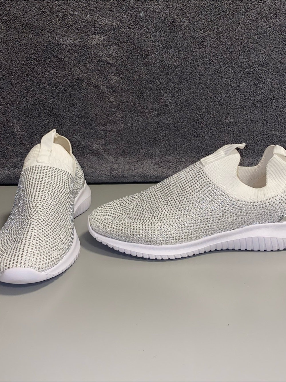 Anne Klein Mylee Silver Rhinestone Slip-On Sneakers Size 8M